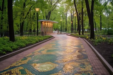 tiles creating path through city park
