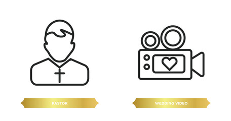 two editable outline icons from birthday and party concept. thin line icons such as pastor, wedding video vector.