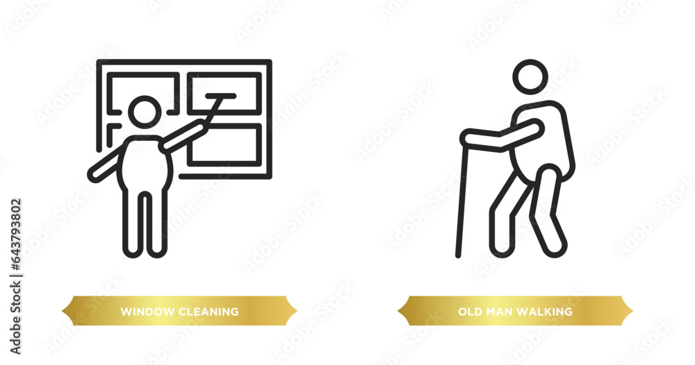 Aufkleber two editable outline icons from behavior concept. thin line icons such as window cleaning, old man w