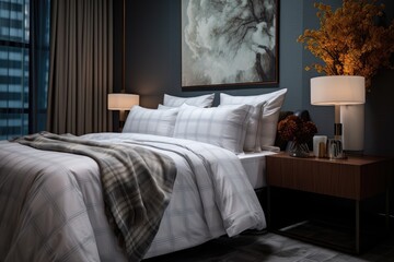 a luxurious hotel bed with high-end bedding