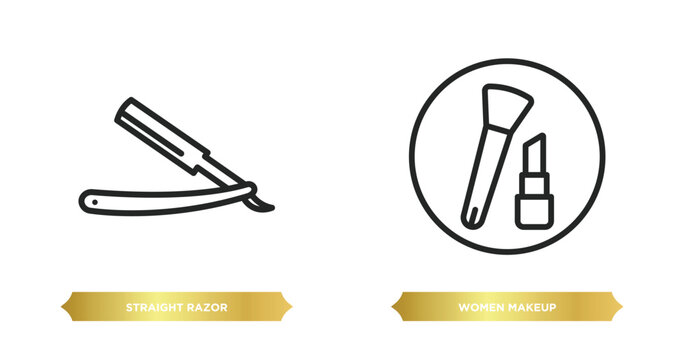 two editable outline icons from beauty concept. thin line icons such as straight razor, women makeup vector.