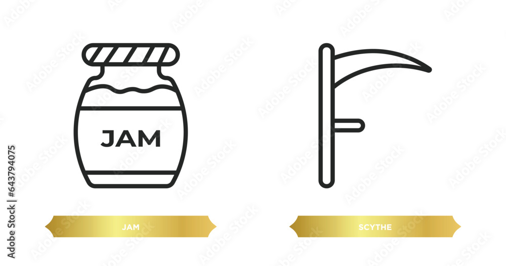 Aufkleber two editable outline icons from autumn concept. thin line icons such as jam, scythe vector.