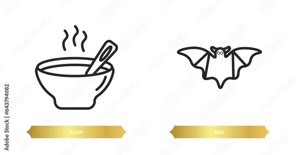 Poster two editable outline icons from autumn collection. thin concept. thin line icons such as soup, bat v