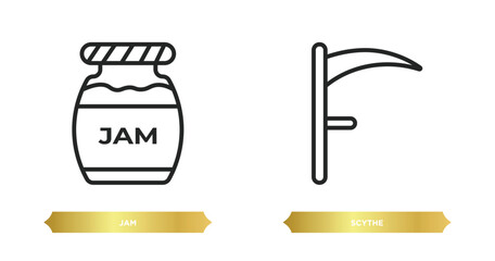 two editable outline icons from autumn concept. thin line icons such as jam, scythe vector.