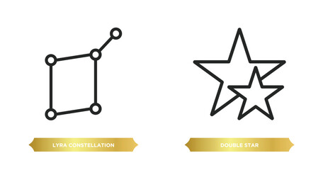 two editable outline icons from astronomy concept. thin line icons such as lyra constellation, double star vector.