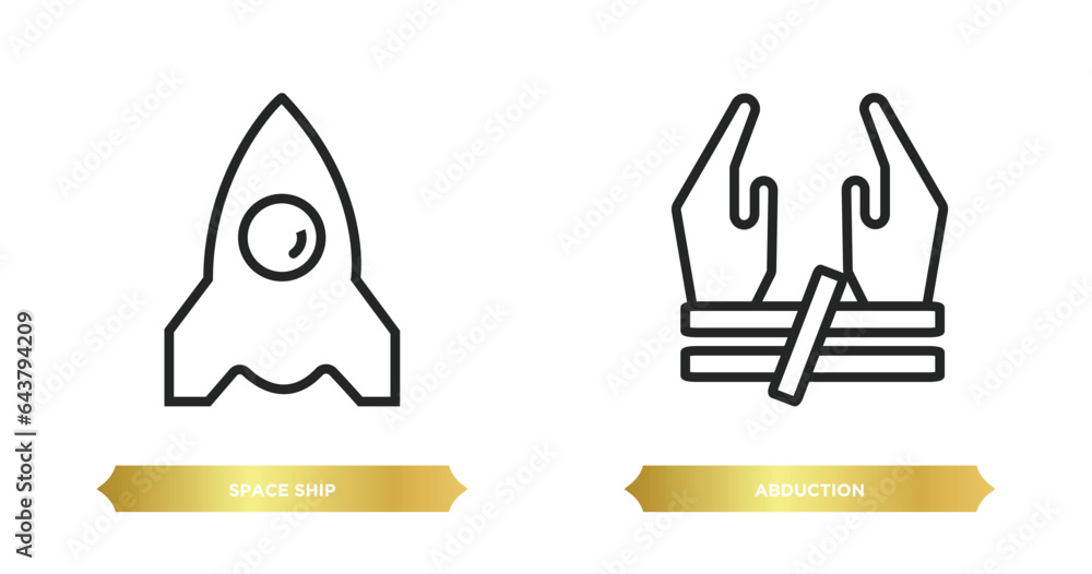Poster two editable outline icons from astronomy concept. thin line icons such as space ship, abduction vec