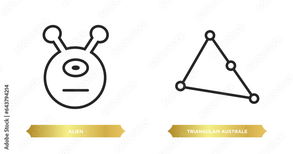 Poster two editable outline icons from astronomy concept. thin line icons such as alien, triangulam austral