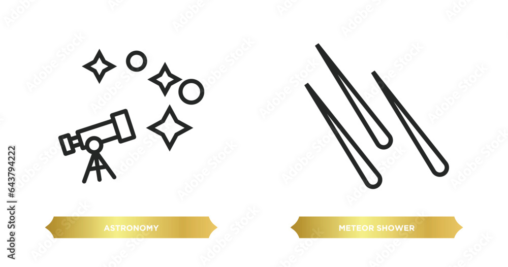 Poster two editable outline icons from astronomy concept. thin line icons such as astronomy, meteor shower 