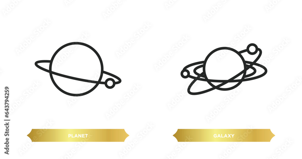Poster two editable outline icons from astronomy concept. thin line icons such as planet, galaxy vector.