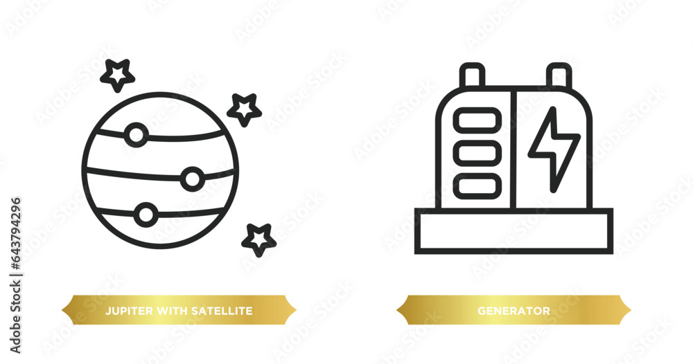 Poster two editable outline icons from astronomy concept. thin line icons such as jupiter with satellite, g