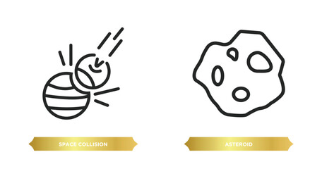 two editable outline icons from astronomy concept. thin line icons such as space collision, asteroid vector.