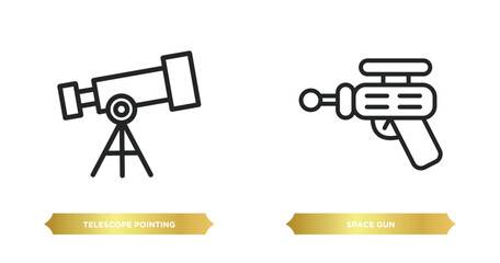 two editable outline icons from astronomy concept. thin line icons such as telescope pointing up, space gun vector. © IconArt