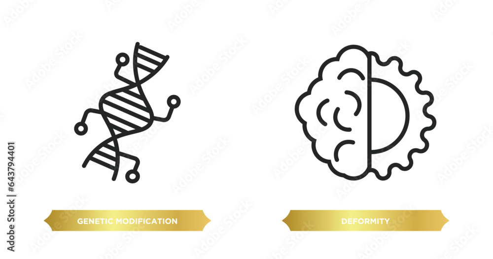 Poster two editable outline icons from artificial intellegence concept. thin line icons such as genetic mod