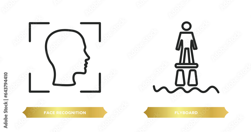 Poster two editable outline icons from artificial intellegence concept. thin line icons such as face recogn