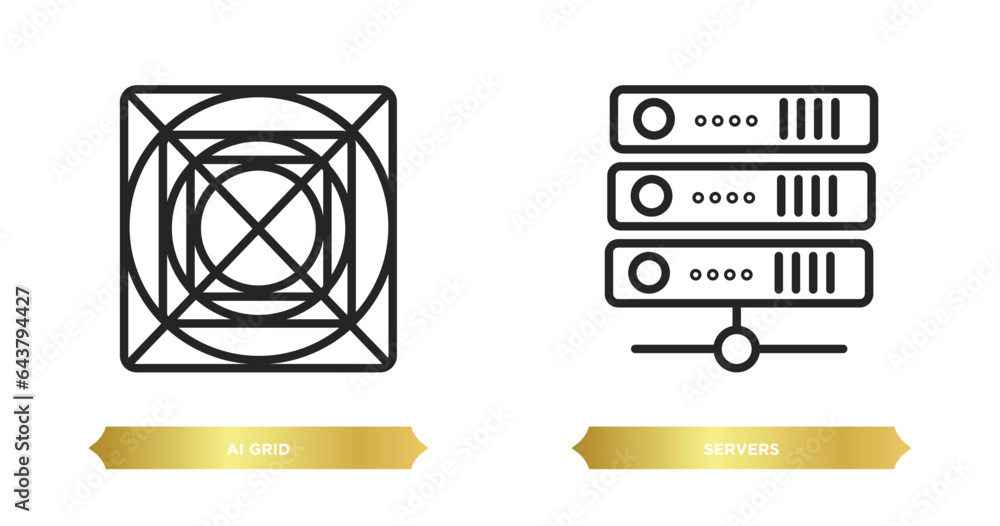 Poster two editable outline icons from artificial intellegence concept. thin line icons such as ai grid, se