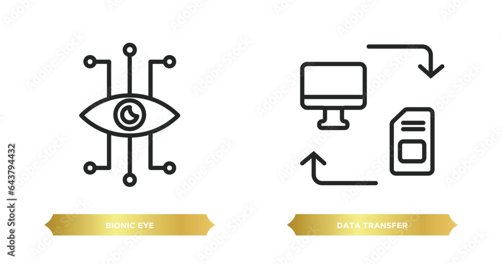 Poster two editable outline icons from artificial intellegence concept. thin line icons such as bionic eye,