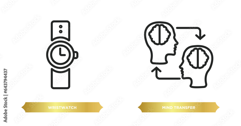 Poster two editable outline icons from artificial intellegence concept. thin line icons such as wristwatch,