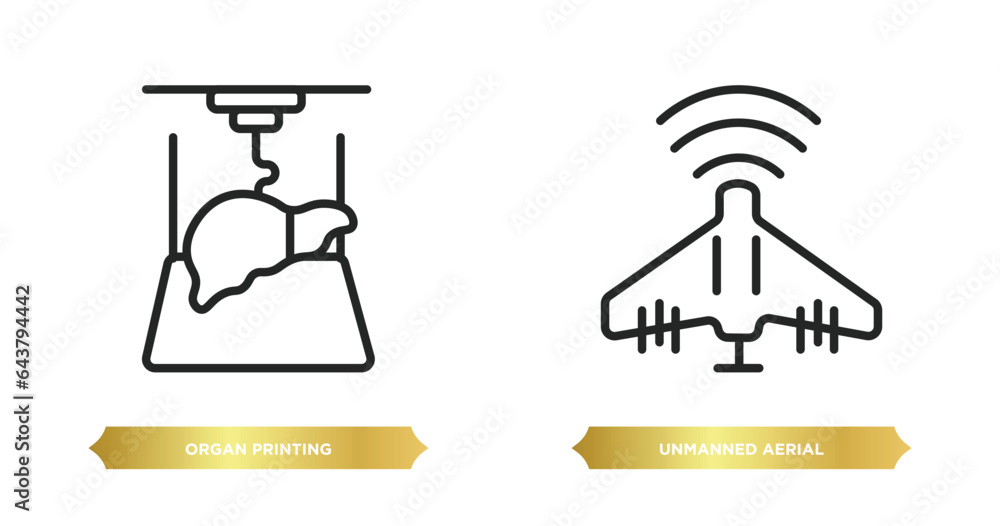 Poster two editable outline icons from artificial intellegence concept. thin line icons such as organ print