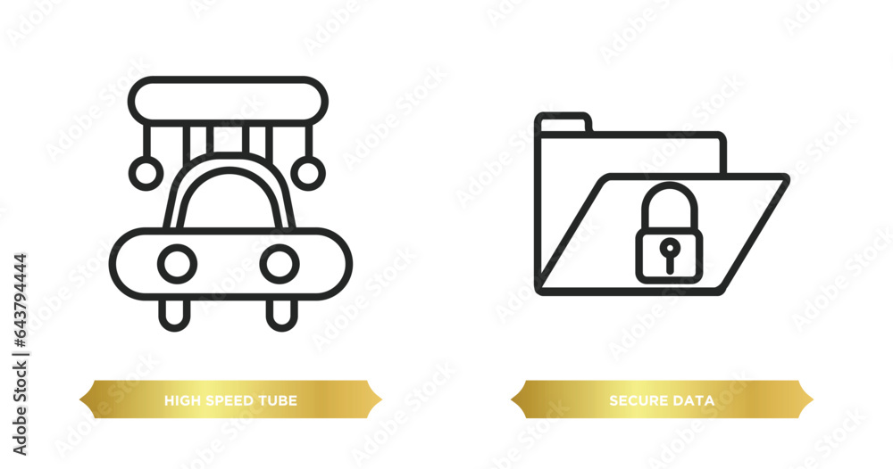 Wall mural two editable outline icons from artificial intellegence concept. thin line icons such as high speed tube, secure data vector.