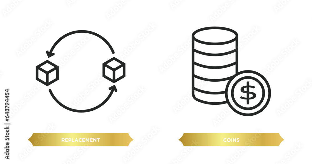 Poster two editable outline icons from artificial intellegence concept. thin line icons such as replacement