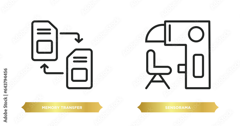 Poster two editable outline icons from artificial intellegence concept. thin line icons such as memory tran