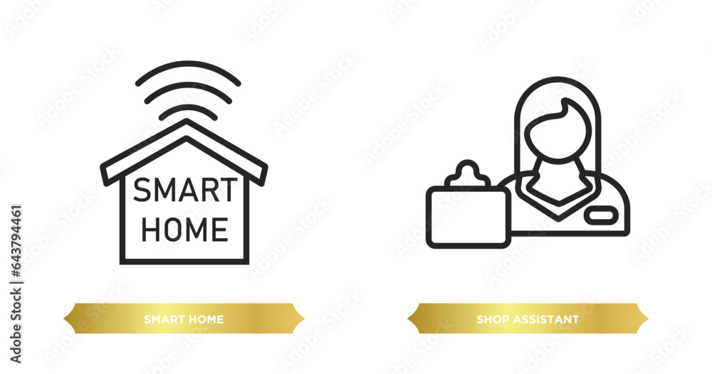 Poster two editable outline icons from artificial intellegence concept. thin line icons such as smart home,