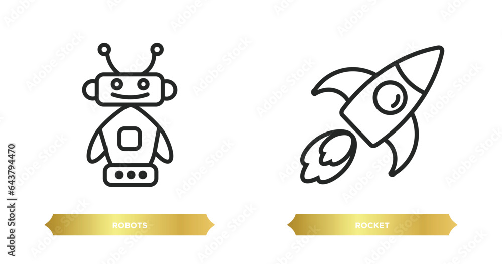 Poster two editable outline icons from artificial intellegence concept. thin line icons such as robots, roc