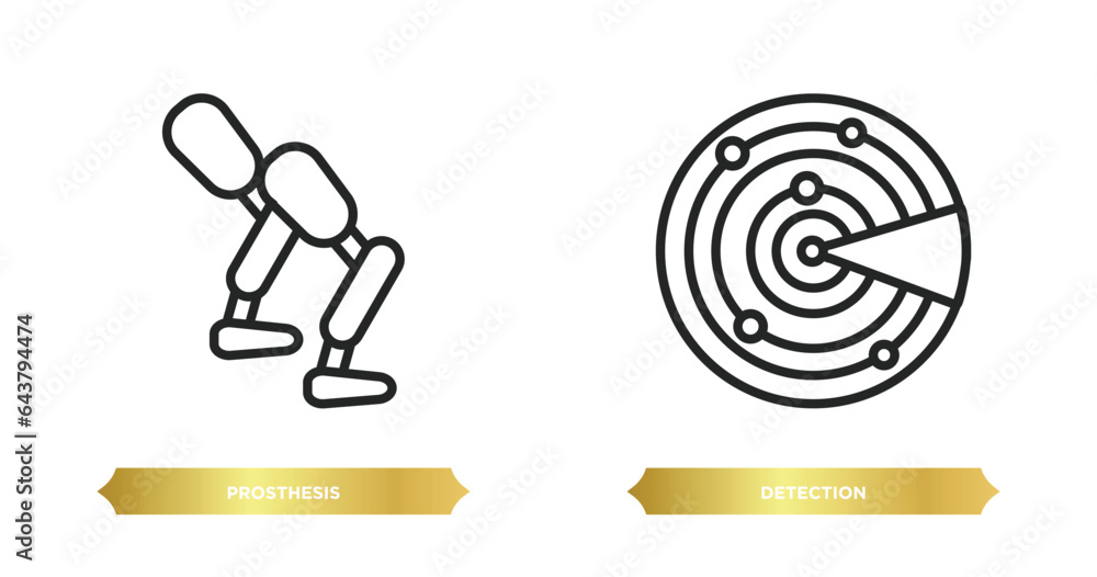 Poster two editable outline icons from artificial intellegence concept. thin line icons such as prosthesis,