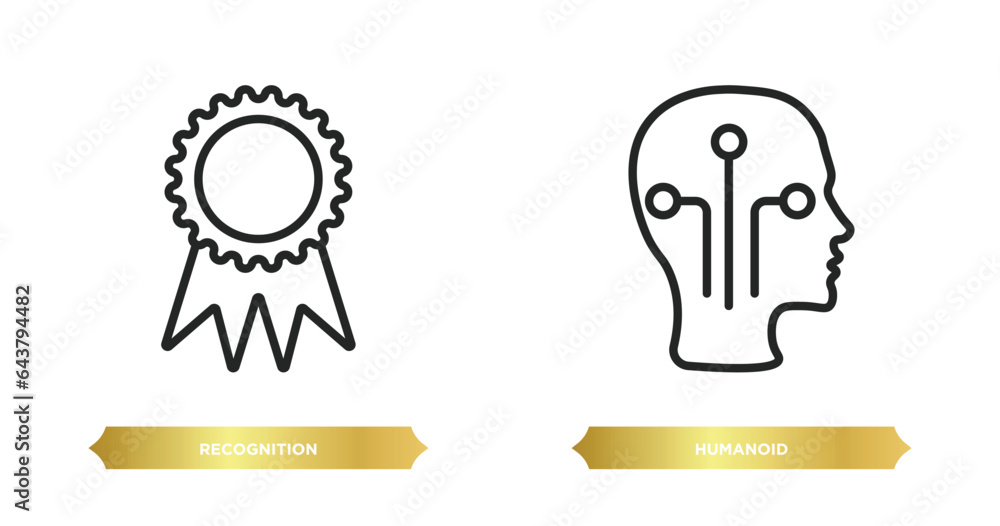 Poster two editable outline icons from artificial intellegence concept. thin line icons such as recognition