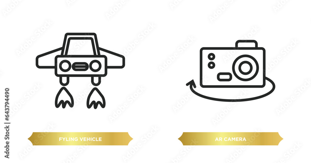 Poster two editable outline icons from artificial intellegence concept. thin line icons such as fyling vehi