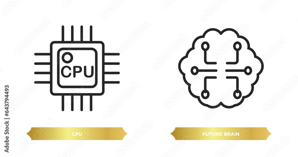 Poster two editable outline icons from artificial intellegence concept. thin line icons such as cpu, future