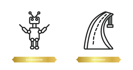 two editable outline icons from artificial intellegence concept. thin line icons such as exoskeleton, motorway vector.