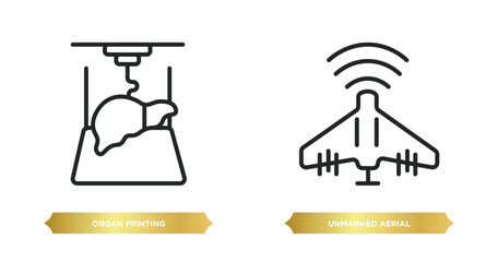 two editable outline icons from artificial intellegence concept. thin line icons such as organ printing, unmanned aerial vehicle vector.