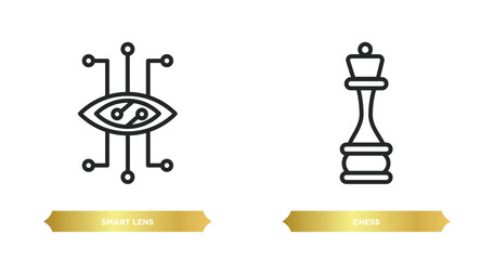 two editable outline icons from artificial intellegence concept. thin line icons such as smart lens, chess vector.