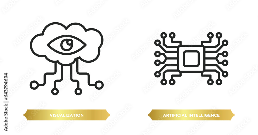 Poster two editable outline icons from artificial intelligence concept. thin line icons such as visualizati