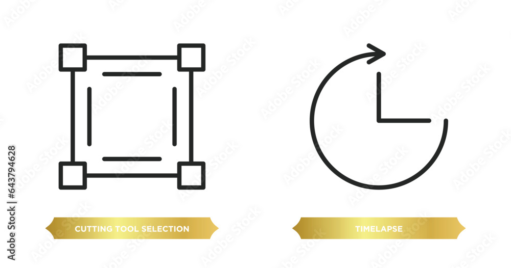 Poster two editable outline icons from art concept. thin line icons such as cutting tool selection, timelap