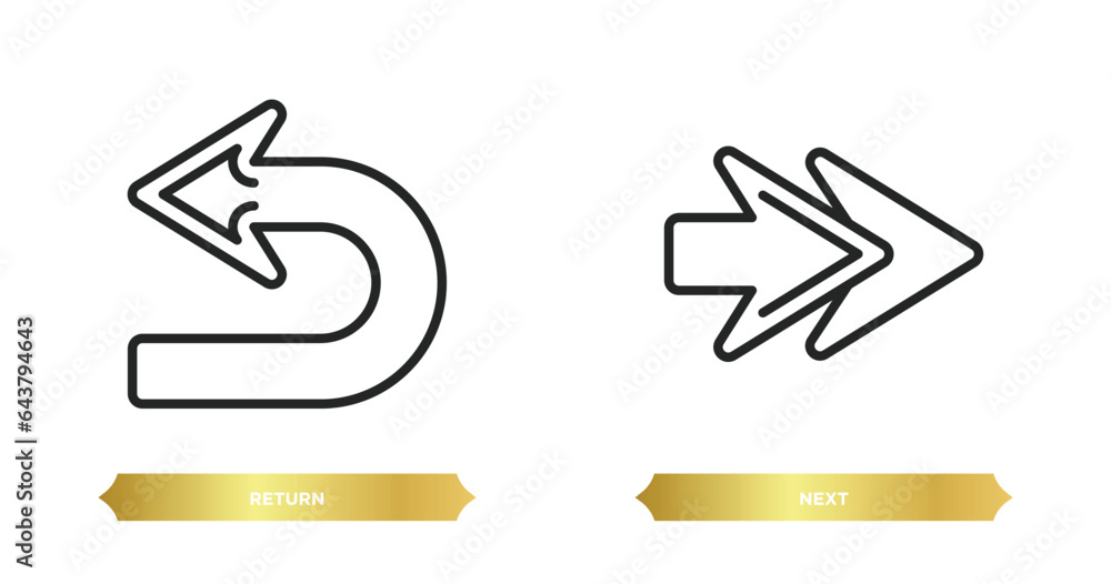 Poster two editable outline icons from arrows concept. thin line icons such as return, next vector.