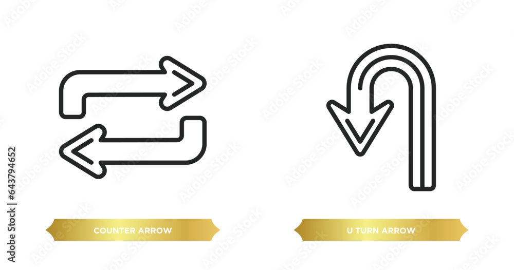 Poster two editable outline icons from arrows concept. thin line icons such as counter arrow, u turn arrow 