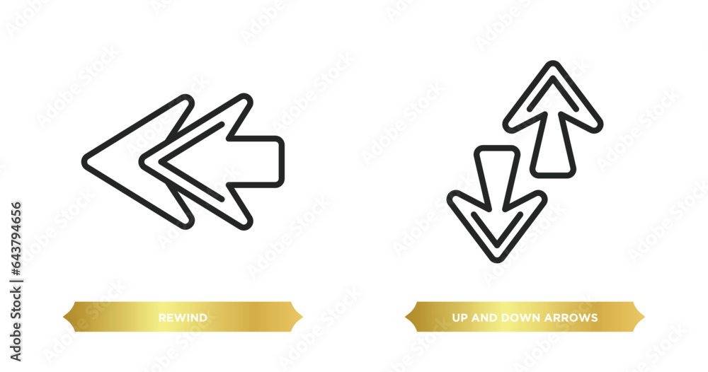 Poster two editable outline icons from arrows concept. thin line icons such as rewind, up and down arrows v