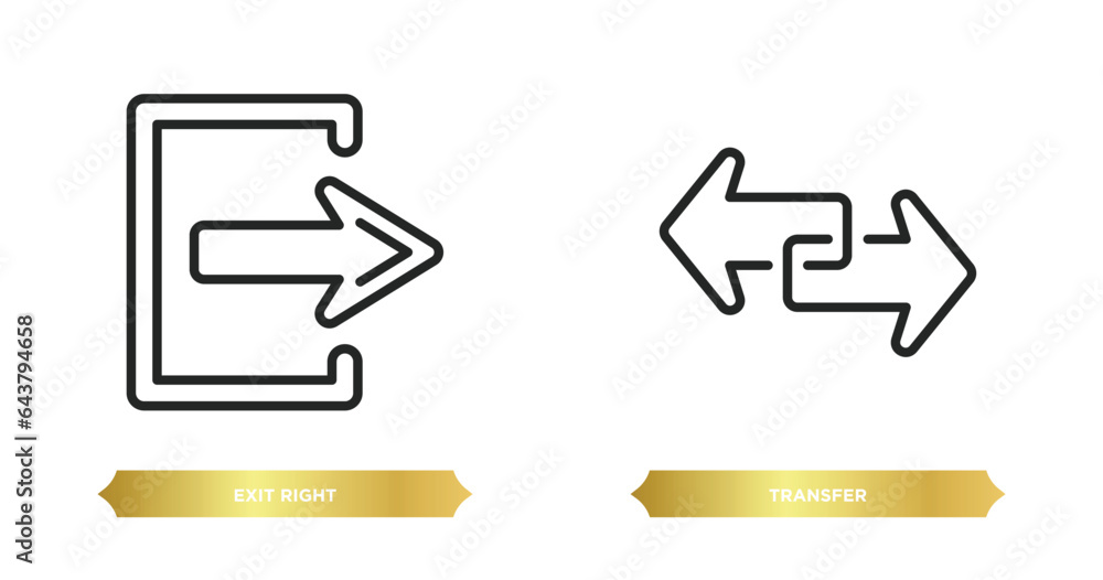 Poster two editable outline icons from arrows concept. thin line icons such as exit right, transfer vector.