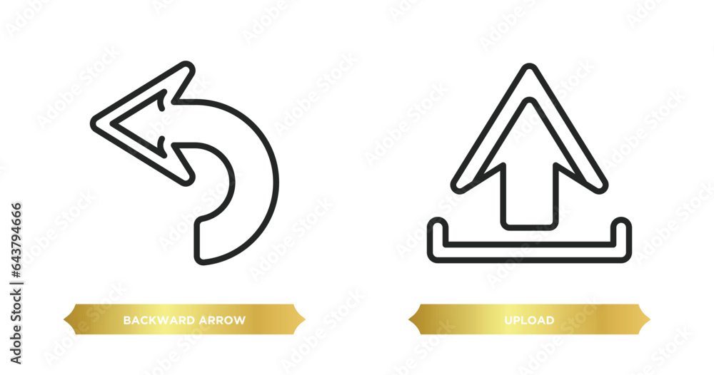 Poster two editable outline icons from arrows concept. thin line icons such as backward arrow, upload vecto