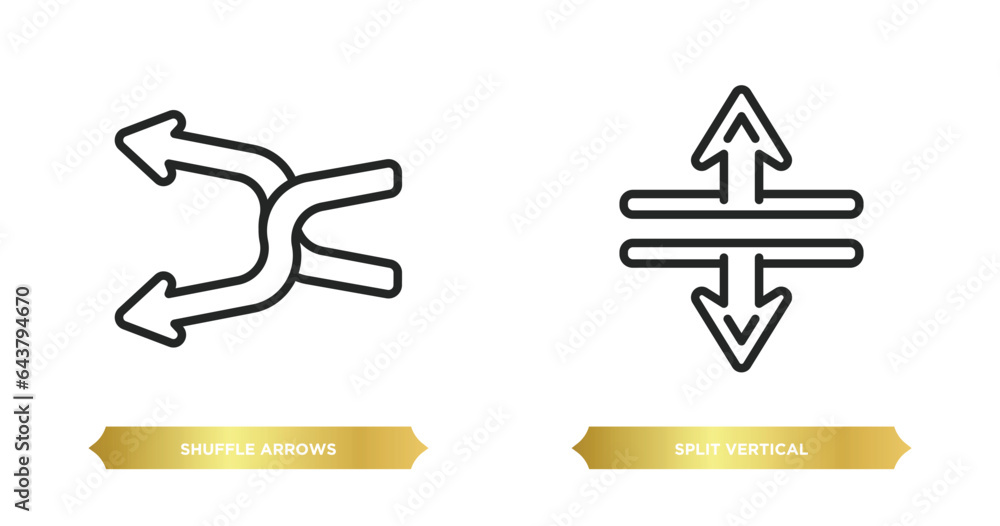 Poster two editable outline icons from arrows concept. thin line icons such as shuffle arrows, split vertic