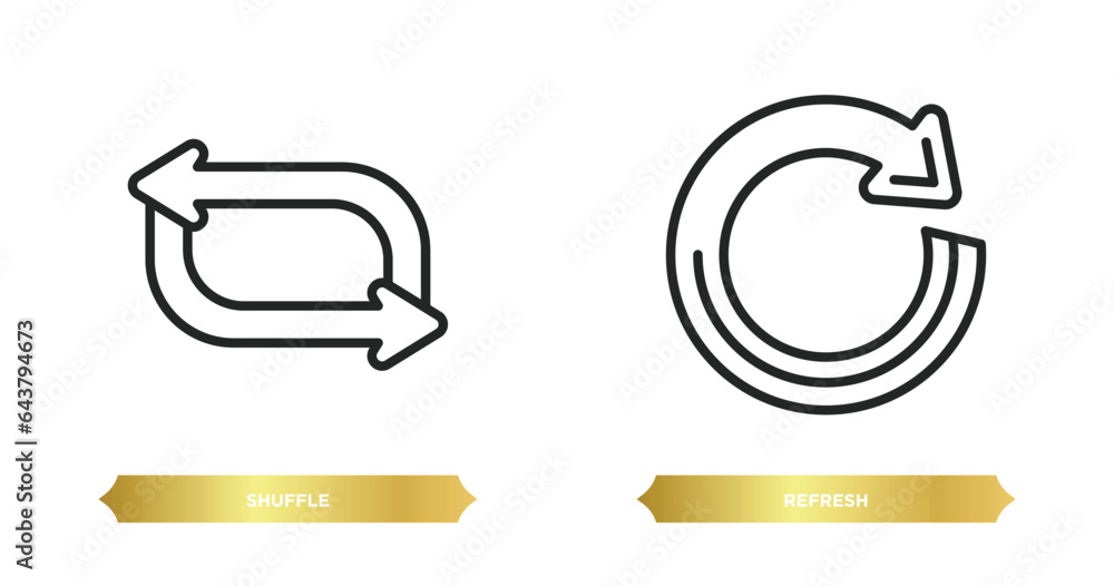 Poster two editable outline icons from arrows concept. thin line icons such as shuffle, refresh vector.