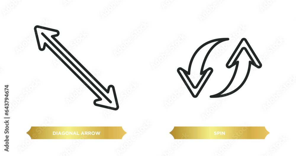 Poster two editable outline icons from arrows concept. thin line icons such as diagonal arrow, spin vector.