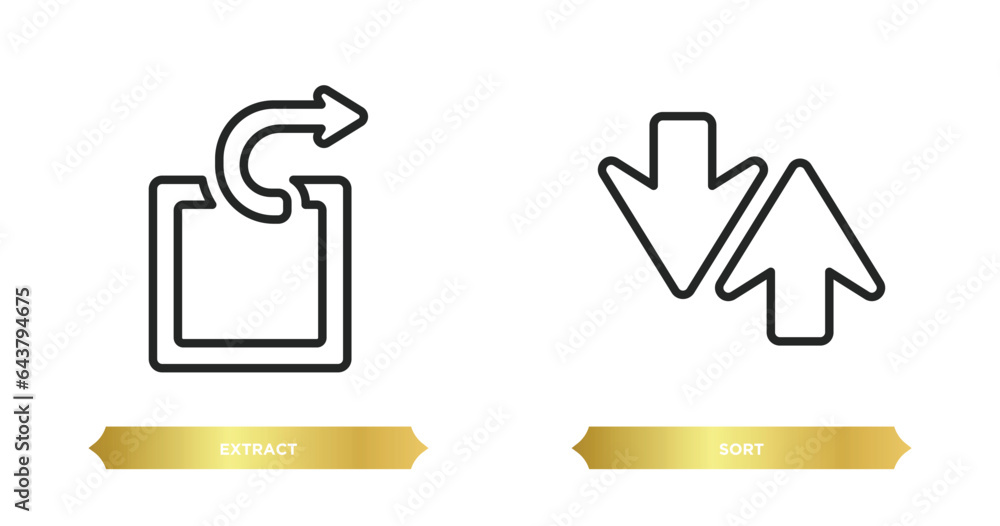 Poster two editable outline icons from arrows concept. thin line icons such as extract, sort vector.