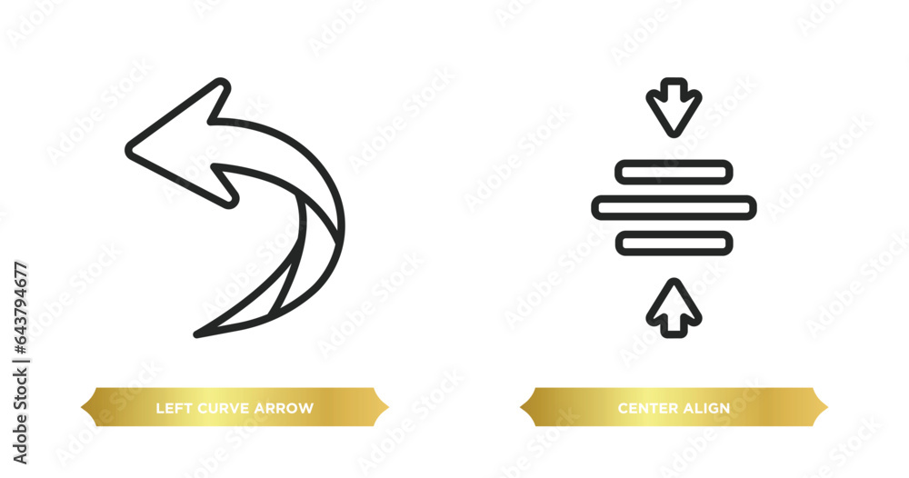 Poster two editable outline icons from arrows concept. thin line icons such as left curve arrow, center ali