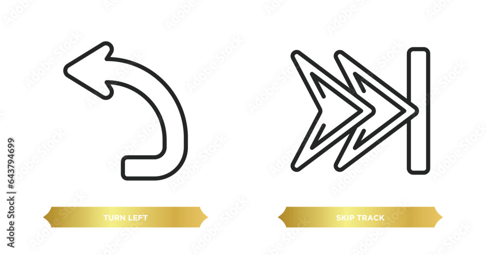 Poster two editable outline icons from arrows concept. thin line icons such as turn left, skip track vector