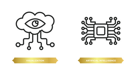 two editable outline icons from artificial intelligence concept. thin line icons such as visualization, artificial intelligence vector.