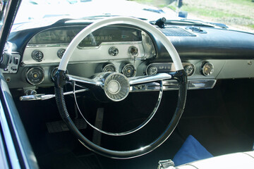closeup details of vintage sports car interior