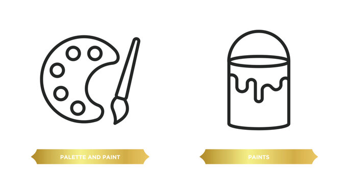 two editable outline icons from art concept. thin line icons such as palette and paint brush, paints vector.
